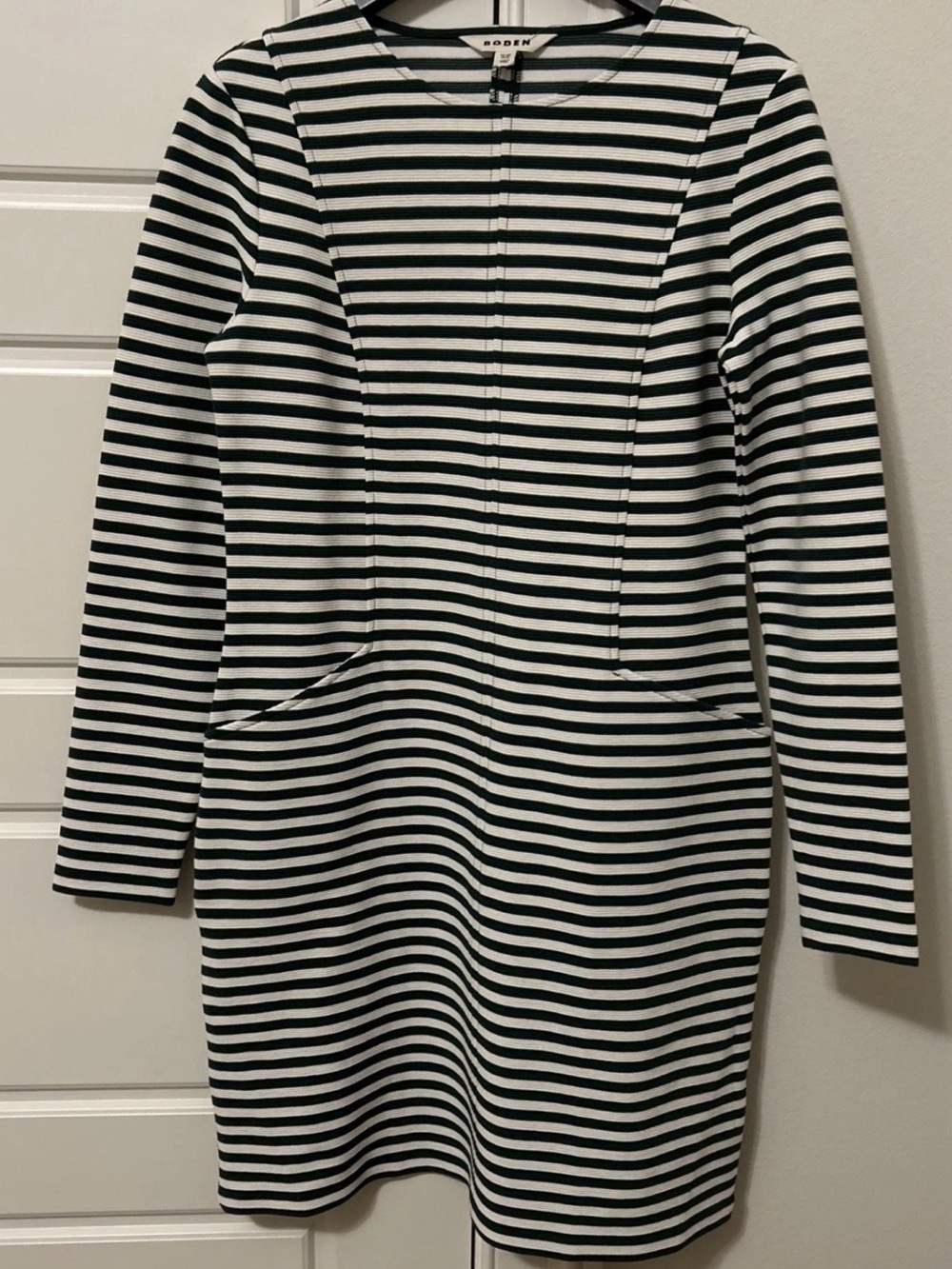 Boden Green and off white Striped Long Sleeve Dress